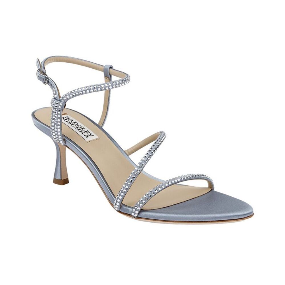 Badgley Mischka Silver Strappy Crystal Embellished Sandals